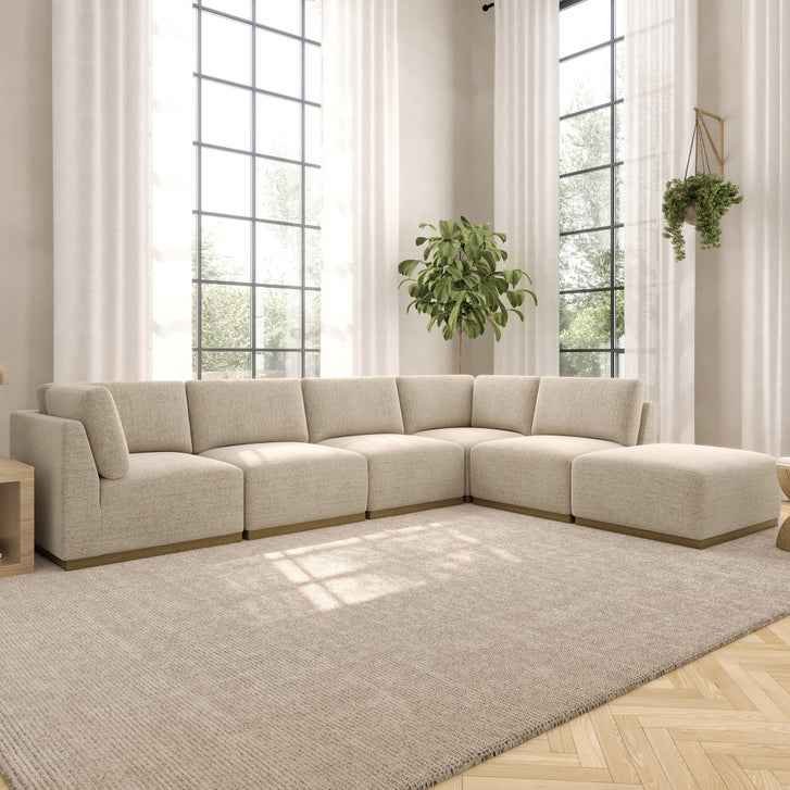 Henredon Murphy Fabric 6-piece Modular Sectional with Ottoman, Beige - Image 5