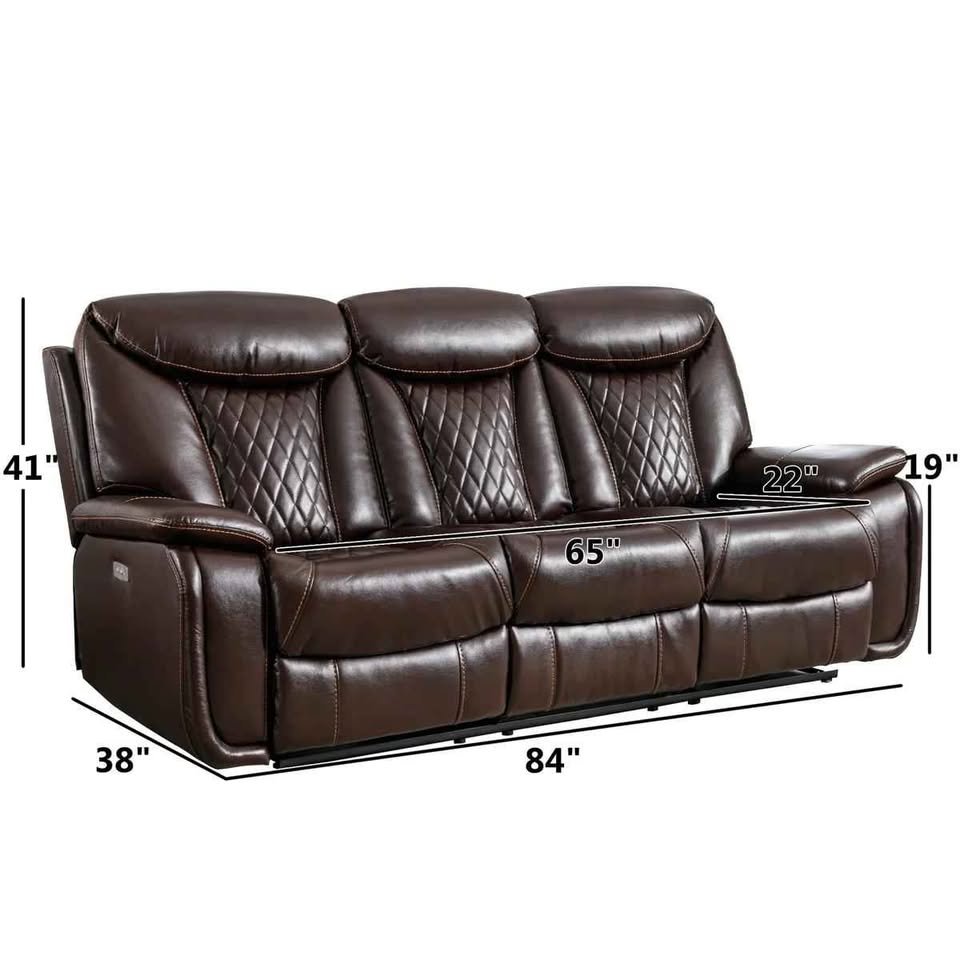 Madeira 84.6'' wide breathable leather pillow top arm power reclining sofa with diamond stitching - Image 2