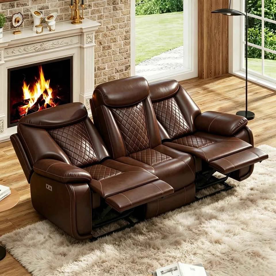 Madeira 84.6'' wide breathable leather pillow top arm power reclining sofa with diamond stitching - Image 4