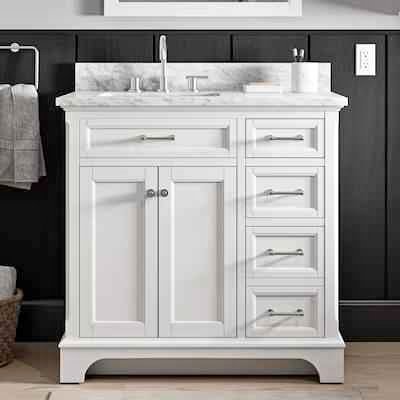 Roveland 36-in White Undermount Single Sink Bathroom Vanity with Carrara Natural Marble Top