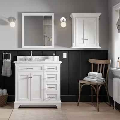Roveland 36-in White Undermount Single Sink Bathroom Vanity with Carrara Natural Marble Top - Image 2