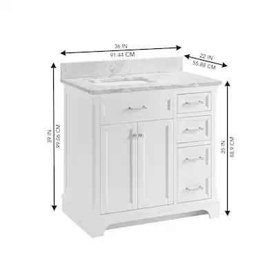 Roveland 36-in White Undermount Single Sink Bathroom Vanity with Carrara Natural Marble Top - Image 4