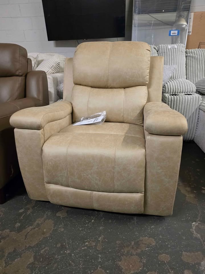 Ebello 37" Wide Modern Vegan Leather Manual Recliner Chair with Built - in Cup Holder - Beige - Image 2