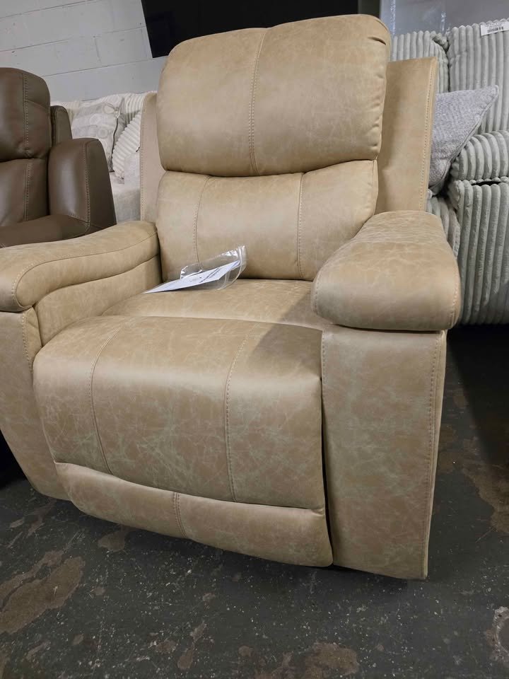Ebello 37" Wide Modern Vegan Leather Manual Recliner Chair with Built - in Cup Holder - Beige - Image 3