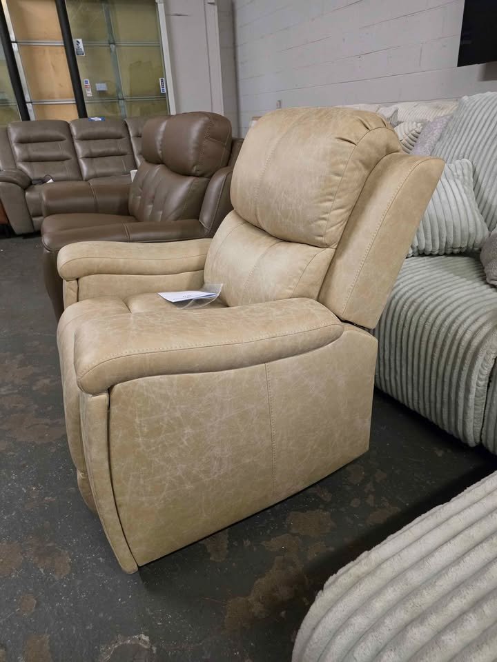 Ebello 37" Wide Modern Vegan Leather Manual Recliner Chair with Built - in Cup Holder - Beige - Image 4