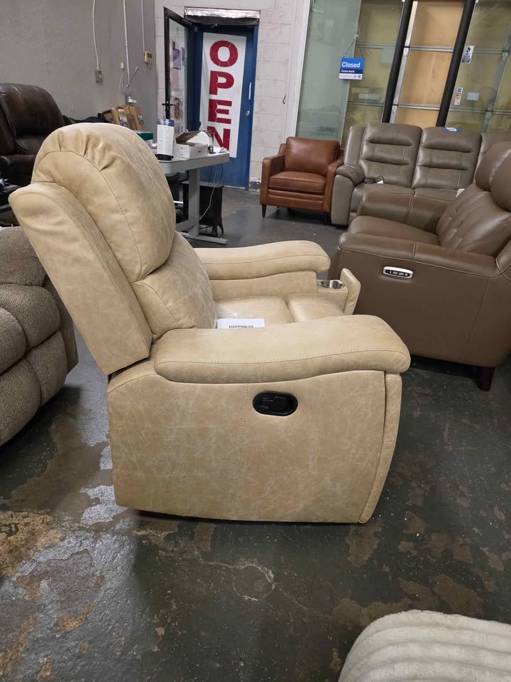 Ebello 37" Wide Modern Vegan Leather Manual Recliner Chair with Built - in Cup Holder - Beige - Image 6