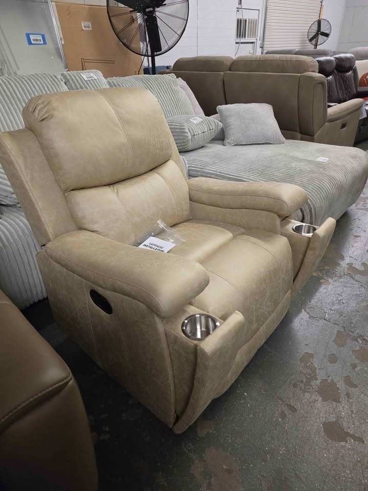 Ebello 37" Wide Modern Vegan Leather Manual Recliner Chair with Built - in Cup Holder - Beige - Image 7