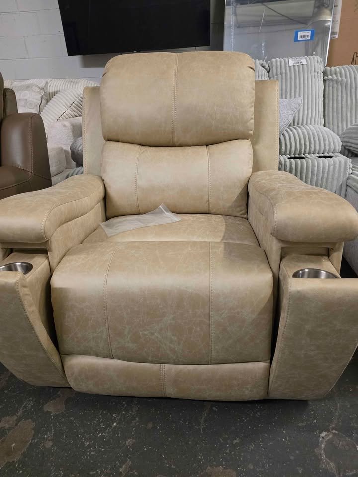 Ebello 37" Wide Modern Vegan Leather Manual Recliner Chair with Built - in Cup Holder - Beige - Image 8