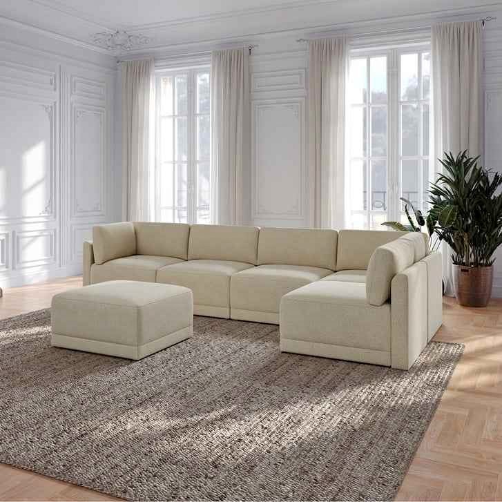 Thomasville Fallon Modular Sectional 6-piece Cream with Ottoman