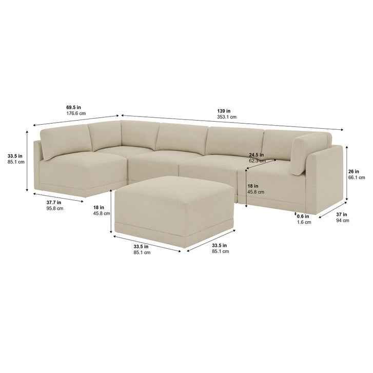 Thomasville Fallon Modular Sectional 6-piece Cream with Ottoman - Image 2