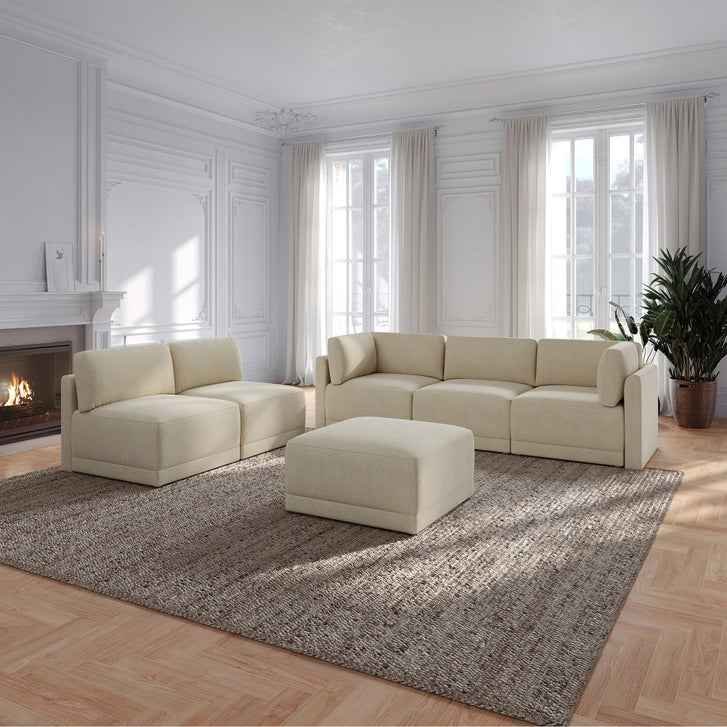 Thomasville Fallon Modular Sectional 6-piece Cream with Ottoman - Image 3
