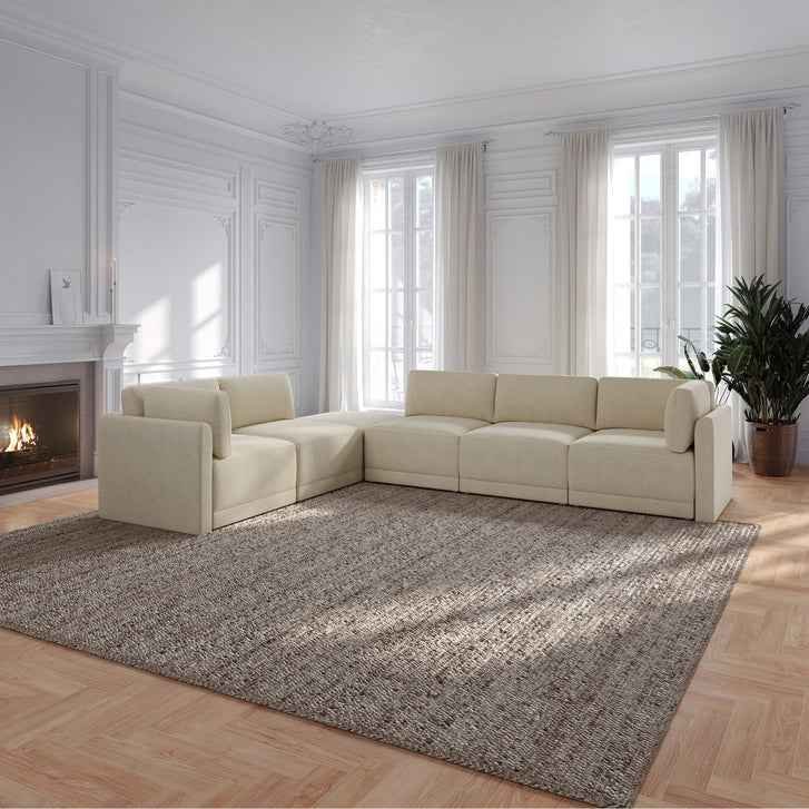 Thomasville Fallon Modular Sectional 6-piece Cream with Ottoman - Image 4
