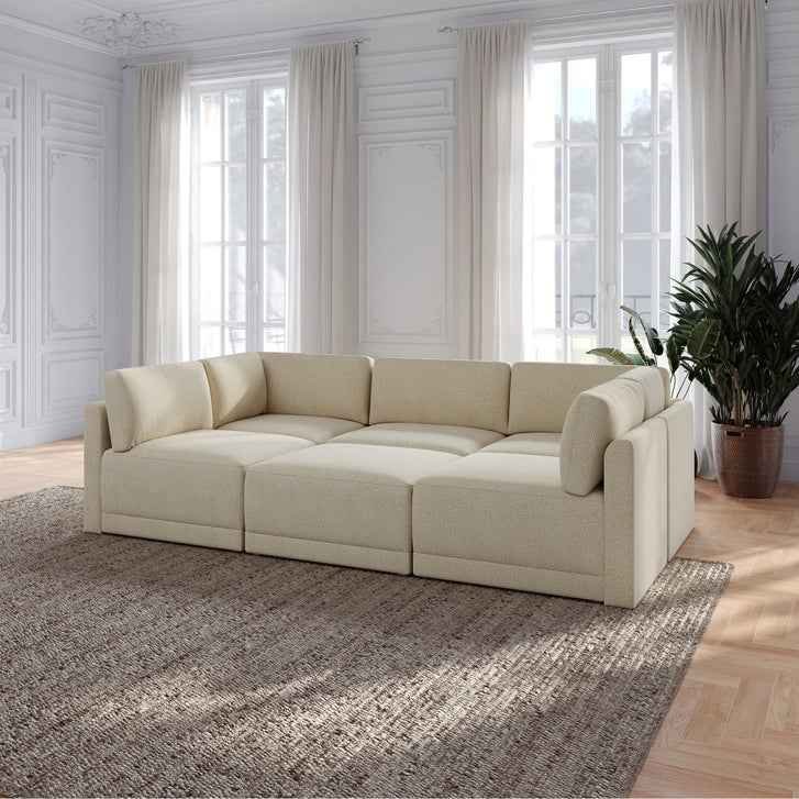 Thomasville Fallon Modular Sectional 6-piece Cream with Ottoman - Image 5