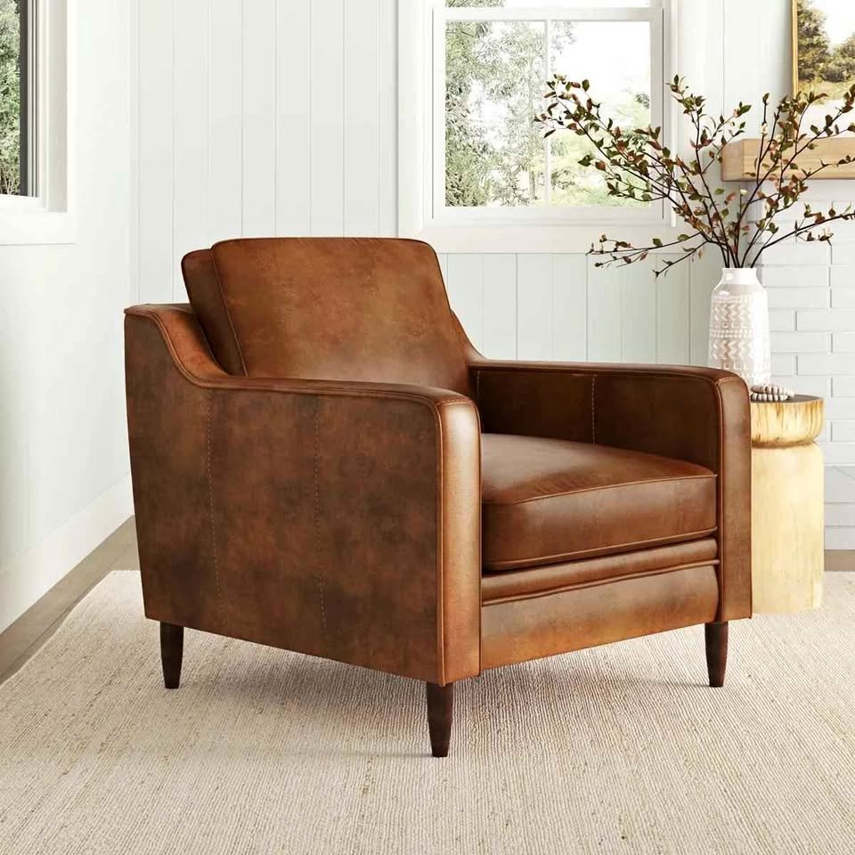 Leyla Genuine Leather Square Arm Accent Chair