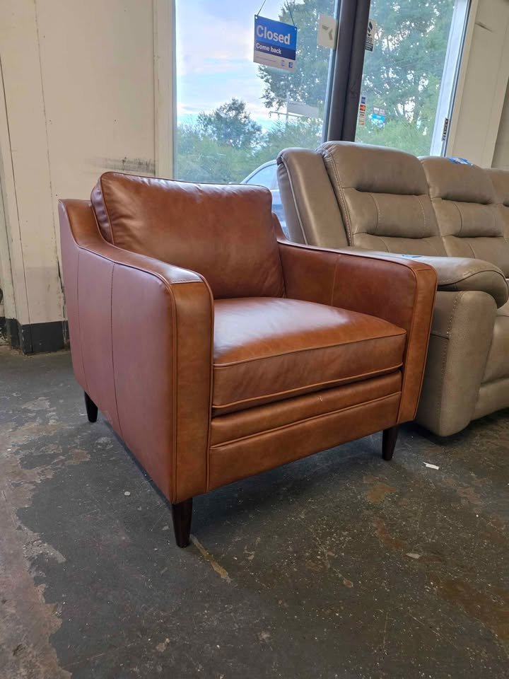 Leyla Genuine Leather Square Arm Accent Chair - Image 7