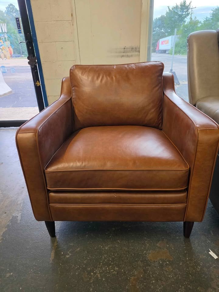 Leyla Genuine Leather Square Arm Accent Chair - Image 8