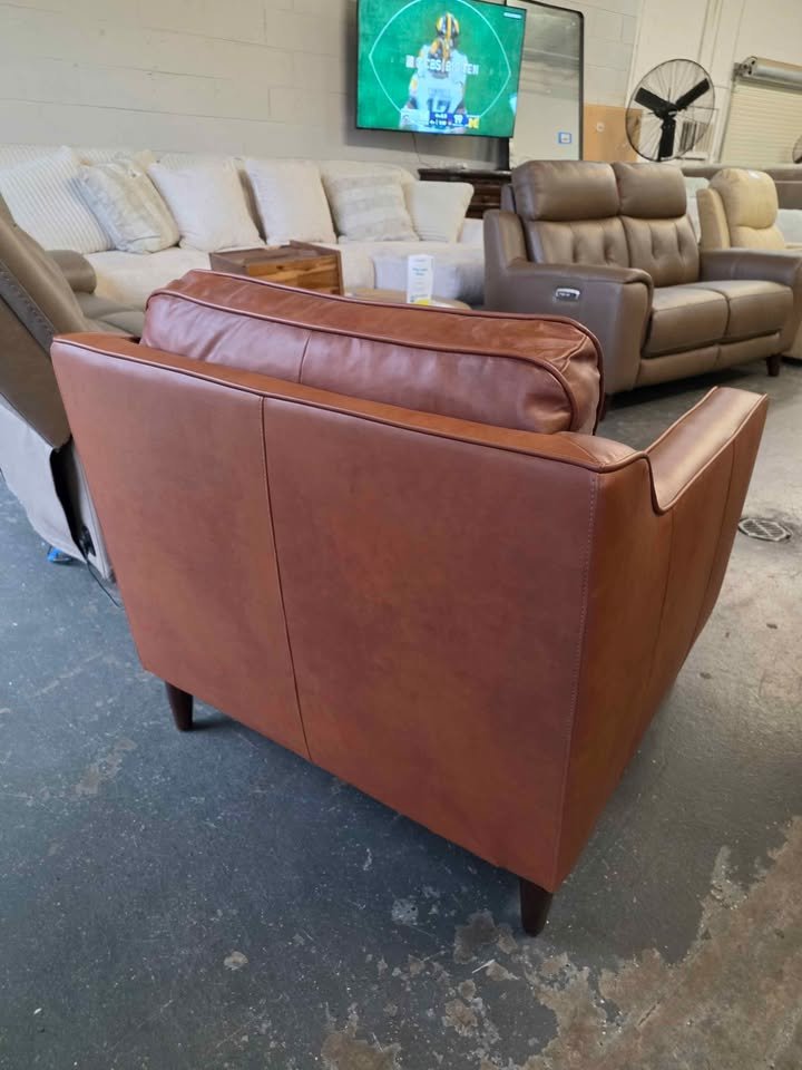 Leyla Genuine Leather Square Arm Accent Chair - Image 10
