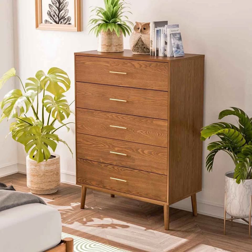 Nevio 47.5"H 5-Drawer Wood Chest with Tapered Legs