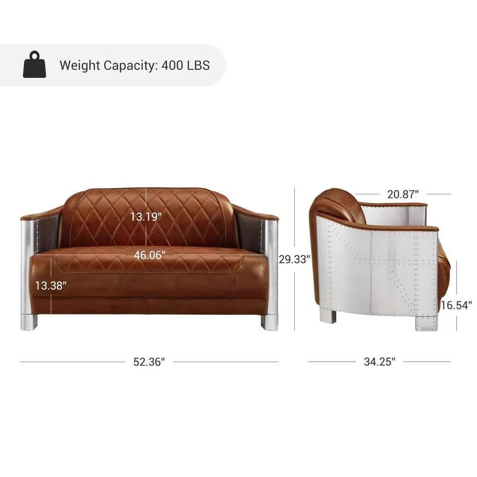 Paynesville Industrial Retro Diamond-Tufted Top Grain Antiqued Leather Loveseat ( Retails $1600.00 ) - Image 2