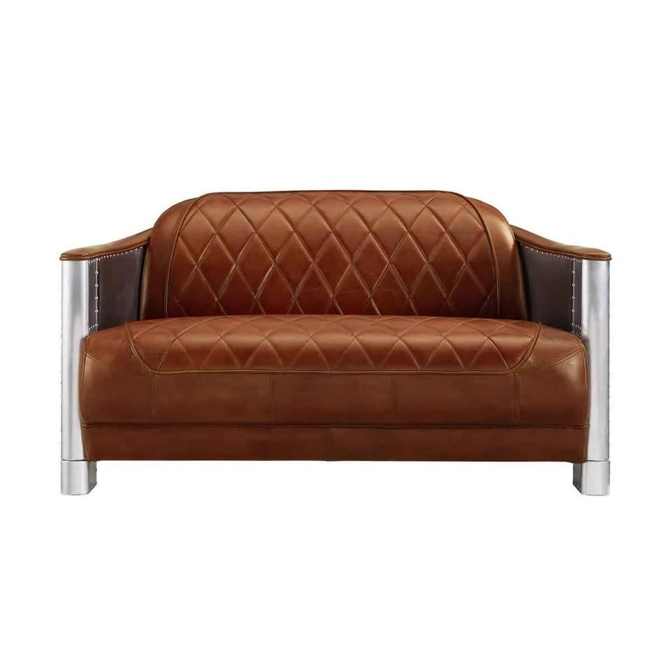 Paynesville Industrial Retro Diamond-Tufted Top Grain Antiqued Leather Loveseat ( Retails $1600.00 ) - Image 3