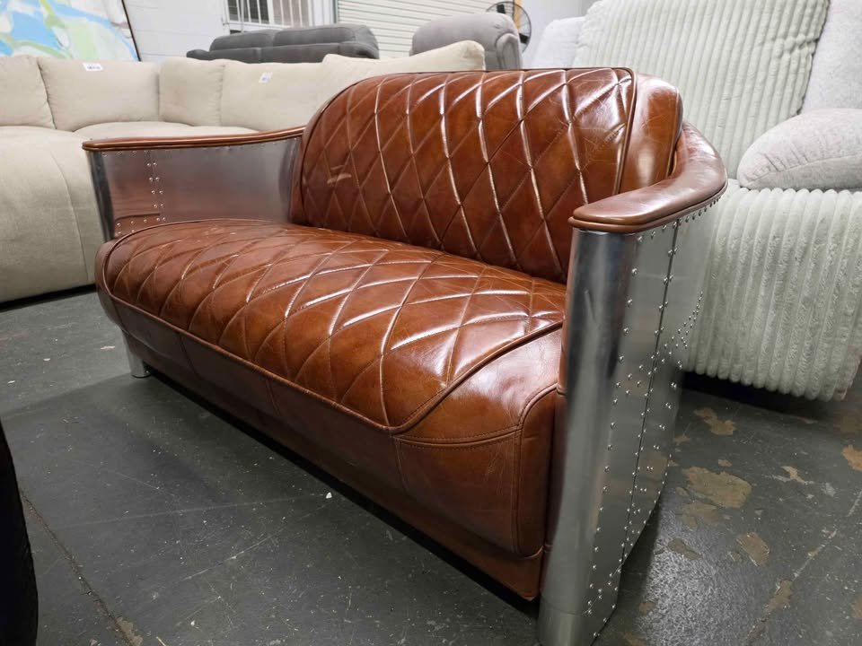 Paynesville Industrial Retro Diamond-Tufted Top Grain Antiqued Leather Loveseat ( Retails $1600.00 ) - Image 7