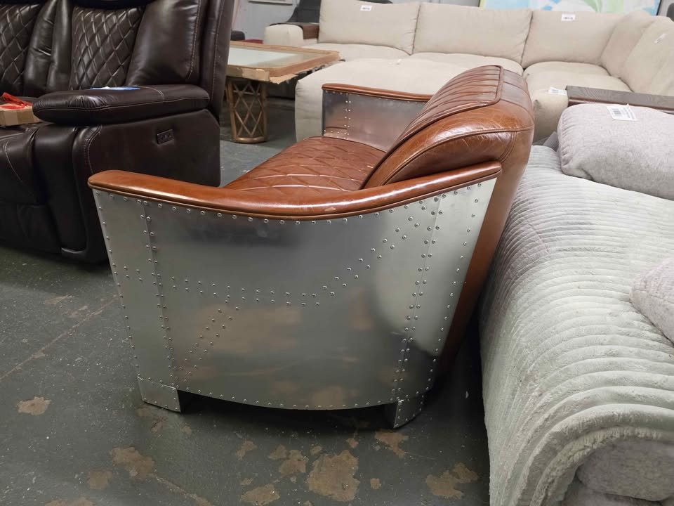 Paynesville Industrial Retro Diamond-Tufted Top Grain Antiqued Leather Loveseat ( Retails $1600.00 ) - Image 8