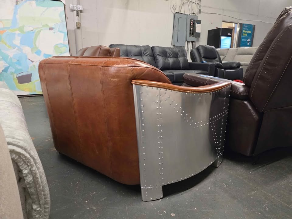 Paynesville Industrial Retro Diamond-Tufted Top Grain Antiqued Leather Loveseat ( Retails $1600.00 ) - Image 9
