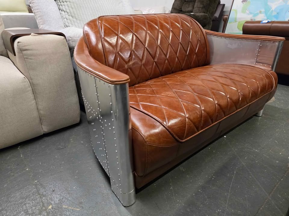 Paynesville Industrial Retro Diamond-Tufted Top Grain Antiqued Leather Loveseat ( Retails $1600.00 ) - Image 10