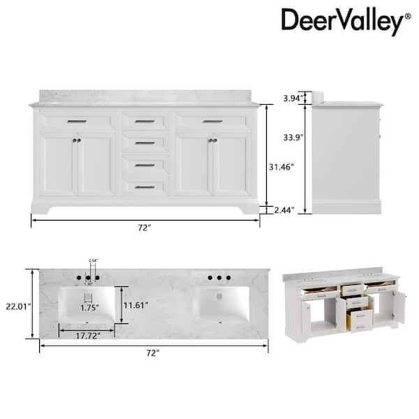 72 in. Double Sink Freestanding White Bath Vanity with White Engineered Stone Top - Image 3