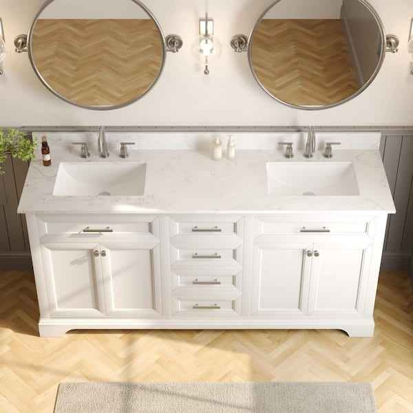 72 in. Double Sink Freestanding White Bath Vanity with White Engineered Stone Top - Image 4