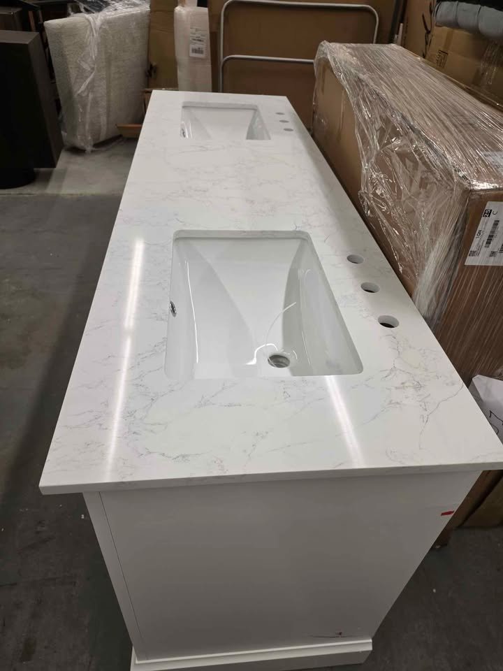 72 in. Double Sink Freestanding White Bath Vanity with White Engineered Stone Top - Image 9