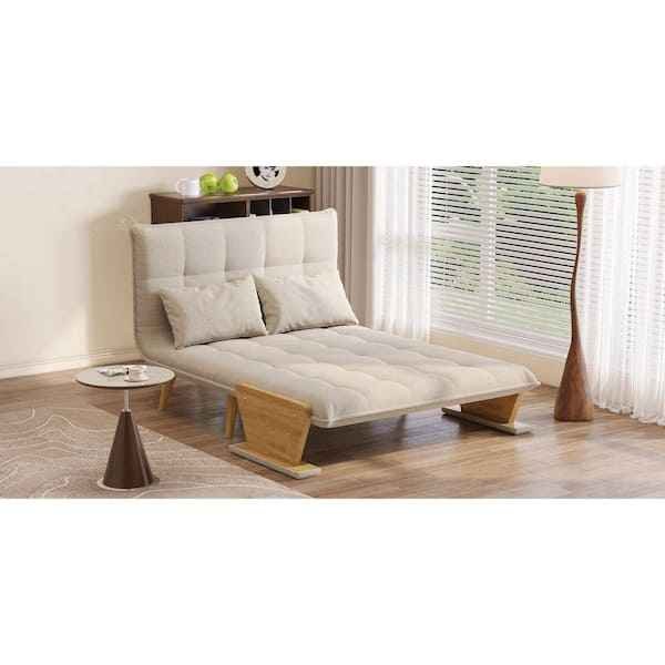 JASIWAY 43.3 in. Beige Twin Sleeper Size Folding Linen Sofa Bed - Image 2