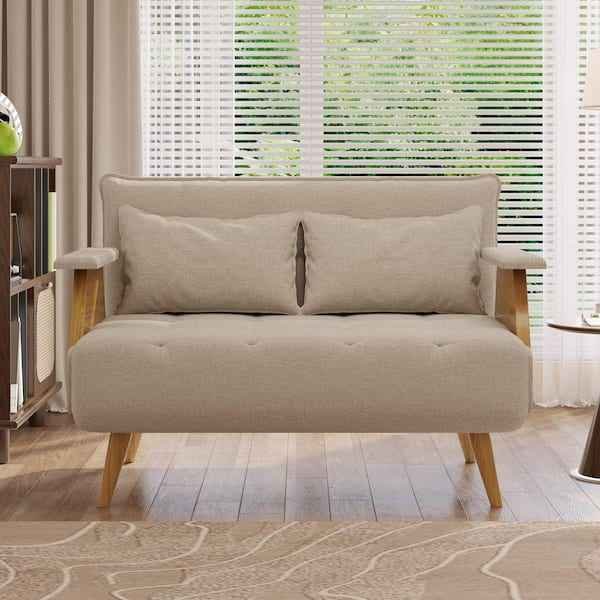 JASIWAY 43.3 in. Beige Twin Sleeper Size Folding Linen Sofa Bed - Image 3