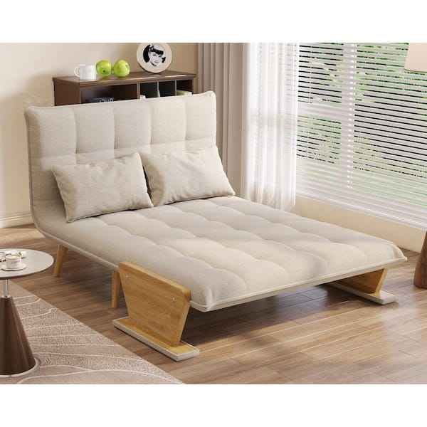 JASIWAY 43.3 in. Beige Twin Sleeper Size Folding Linen Sofa Bed - Image 4