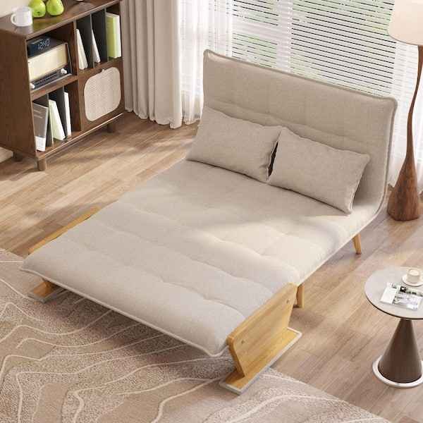 JASIWAY 43.3 in. Beige Twin Sleeper Size Folding Linen Sofa Bed - Image 5