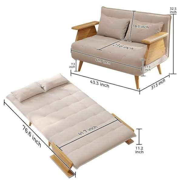 JASIWAY 43.3 in. Beige Twin Sleeper Size Folding Linen Sofa Bed - Image 6