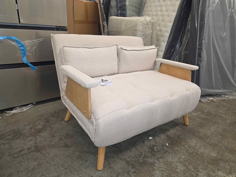 JASIWAY 43.3 in. Beige Twin Sleeper Size Folding Linen Sofa Bed - Image 7