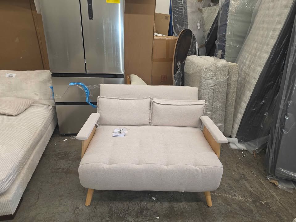 JASIWAY 43.3 in. Beige Twin Sleeper Size Folding Linen Sofa Bed - Image 8