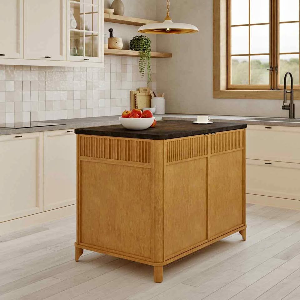 Kathryne 60" Kitchen Island in Oak Quartz Countertop
