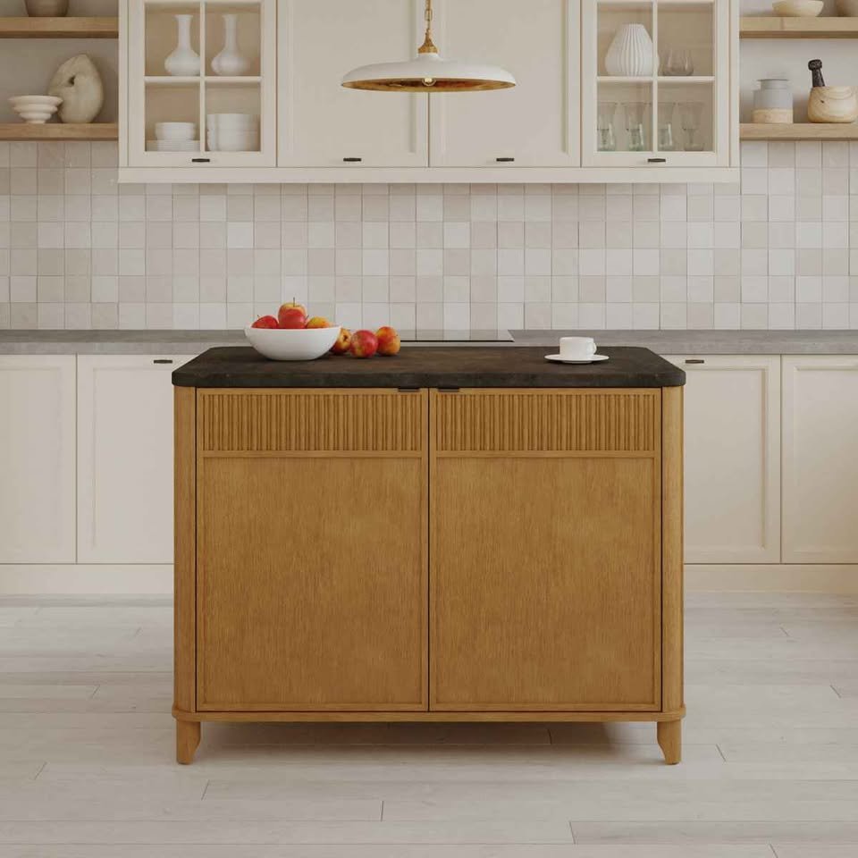 Kathryne 60" Kitchen Island in Oak Quartz Countertop - Image 2