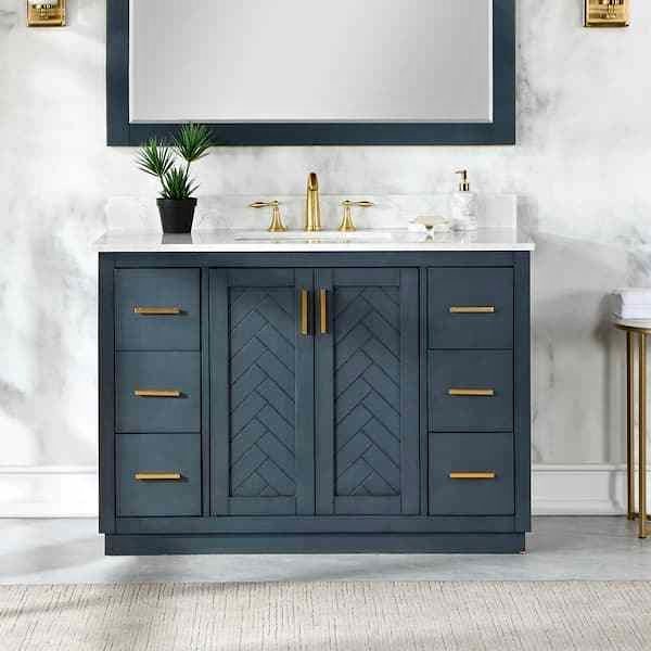 Gazsi 48 in. W Bathroom Vanity in Charcoal Blue with a Composite Stone Top