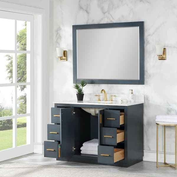 Gazsi 48 in. W Bathroom Vanity in Charcoal Blue with a Composite Stone Top - Image 3