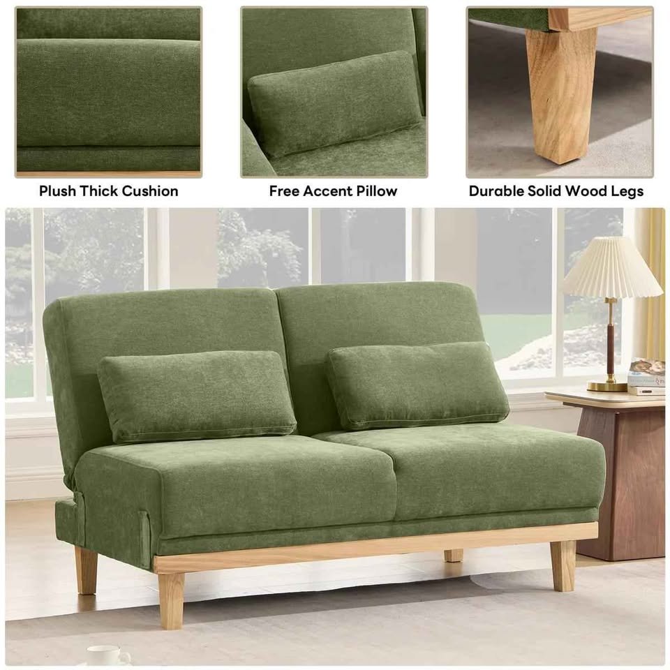 51.9"W Multi-Use Adjustable Chenille Loveseat Upholstery Futon Module - Image 2