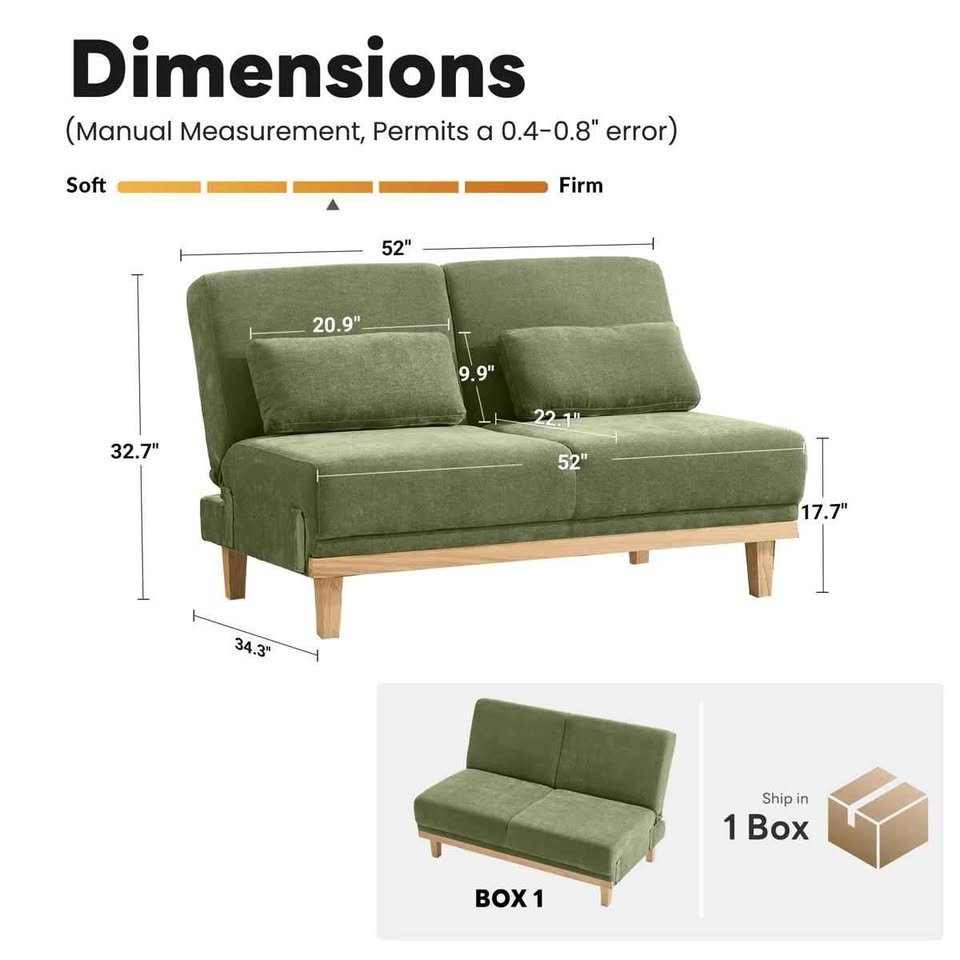 51.9"W Multi-Use Adjustable Chenille Loveseat Upholstery Futon Module - Image 3