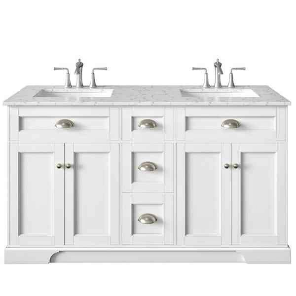 Epic 72 in. Double Sink White Bath Vanity with White Carrara Quartz Top