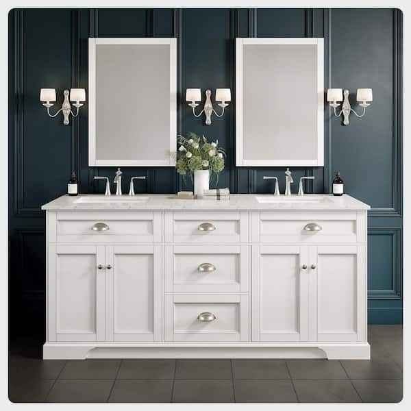 Epic 72 in. Double Sink White Bath Vanity with White Carrara Quartz Top - Image 2
