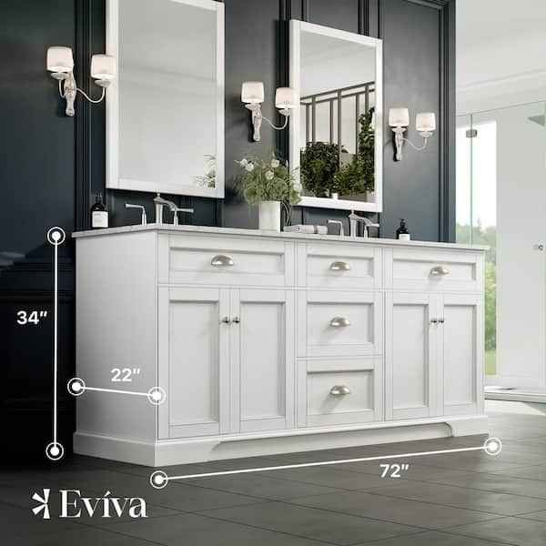 Epic 72 in. Double Sink White Bath Vanity with White Carrara Quartz Top - Image 3