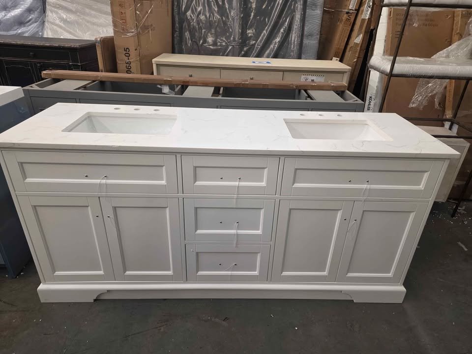 Epic 72 in. Double Sink White Bath Vanity with White Carrara Quartz Top - Image 6
