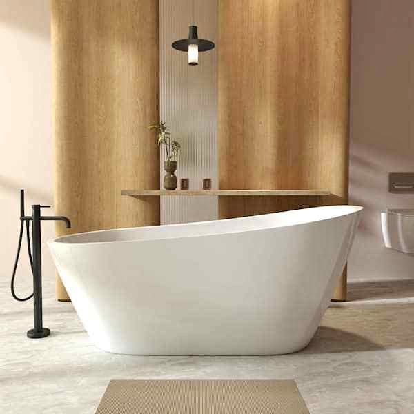 67 in. x 30.8 in. Acrylic Freestanding Soaking Bathtub with Chrome Drain in White