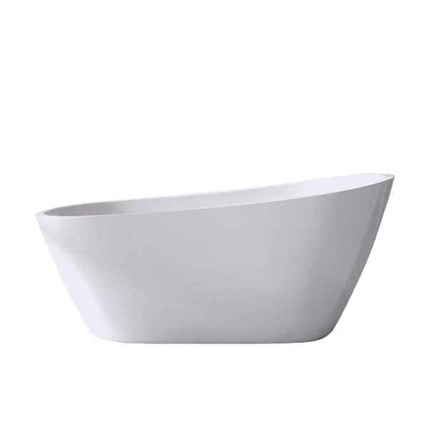 67 in. x 30.8 in. Acrylic Freestanding Soaking Bathtub with Chrome Drain in White - Image 2